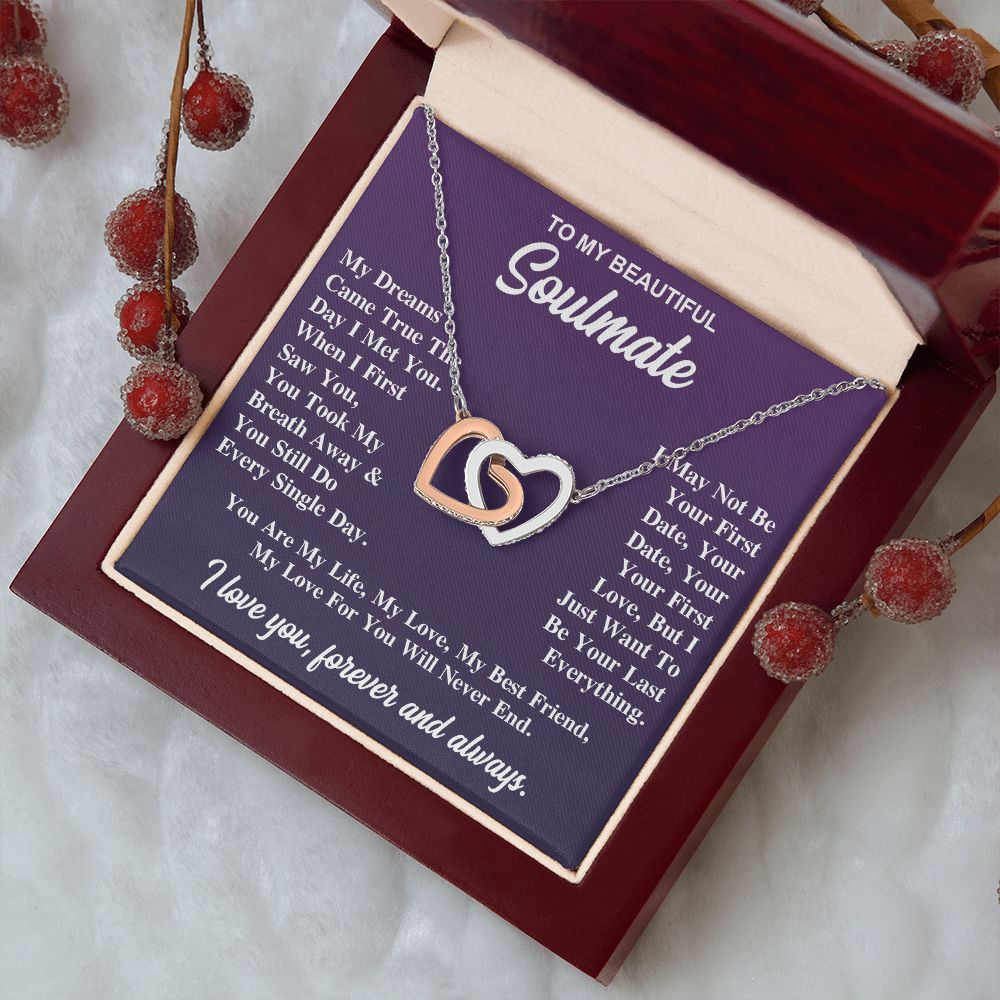 To My Soulmate Necklace Gift for Her, Soulmate Jewelry, Necklaces for Wife from Husband, Valentine To My Wife Necklace, Soulmate Gifts, Necklace Message Card and Gift Box Styles on Birthday, Wedding, Anniversary, Valentine Interlocking Heart