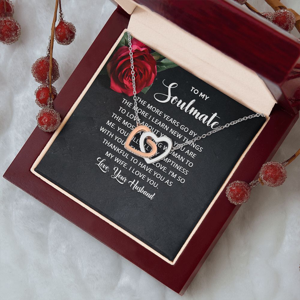 Soulmate Necklace Gifts From Husband, Wedding Anniversary Jewelry For Wife From Husband, Wife Birthday Gifts From Husband, To My Unbiological Sister Message Card and Gift Box styles On Birthday, Christmas, Anniversary  Interlocking Heart