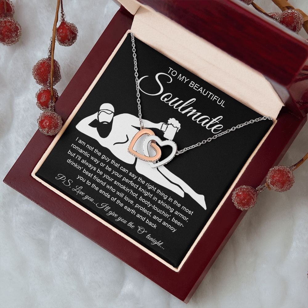 To My Beautiful Soulmate Necklace For Women, Funny Gifts For Girlfriend,Valentine Christmas Presents For Girlfriend, Best Birthday Meaningful Gift Ideas For Wife, Women Romantic Jewelry For Her Anniversary Message Card and Gift Box Styles Interlocking Hea