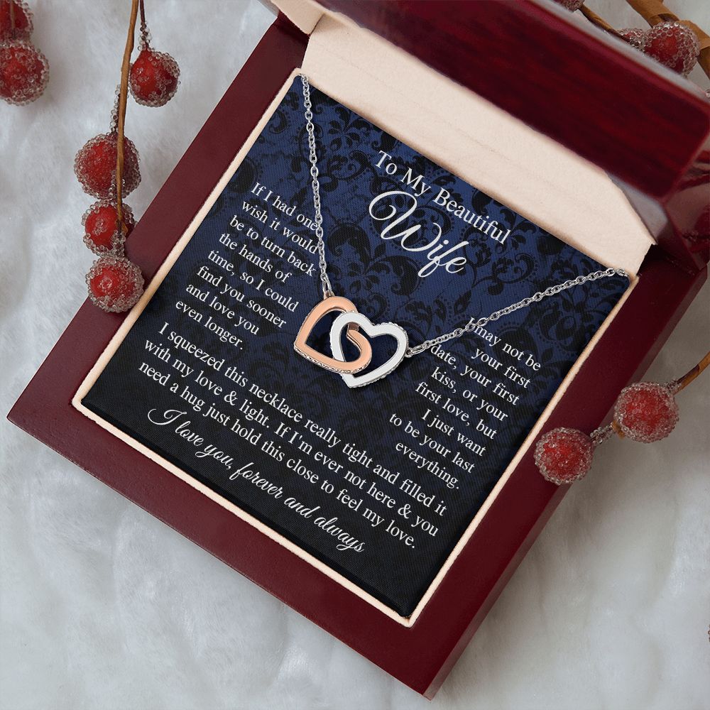 Wife Necklace Gift for Her, Soulmate Jewelry, Necklace for Future Soulmate, Valentine Anniversary Jewelry for Wife Necklace Gift from Husband - Soulmate Gift Necklace with Message Card and Gift Box Interlocking Heart