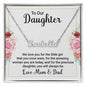 To Our Daughter Necklace Gifts For My Daughter, To Daughter, Mom And Dad Gift For Daughter, Love Knot Meaningful Necklace Message Card and Gift Box Styles on Birthday, Christmas, Anniversary CUSTOM NAME