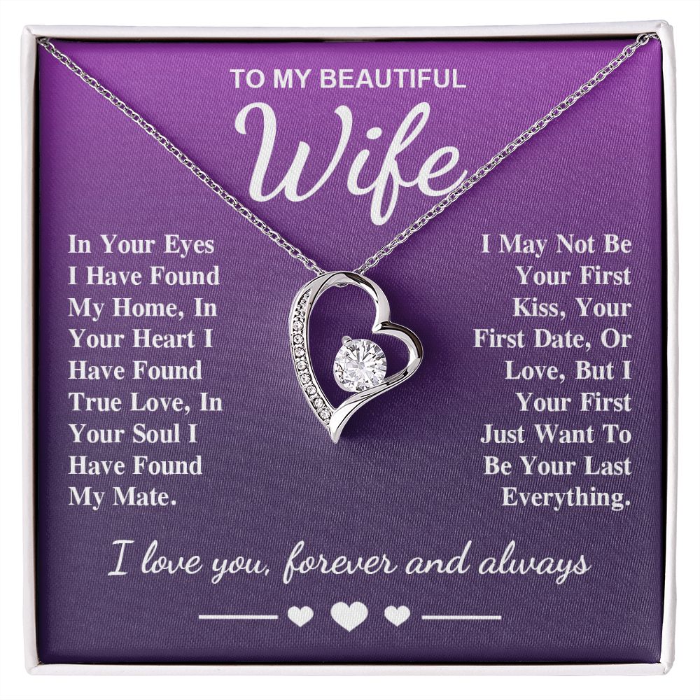 To My Beautiful Wife Necklace Gift, Soulmate for Wife Birthday Gifts from Husband, Valentine for Women, Soulmate Gifts, Message Card and Necklace Gifts Box Gift Box Styles on Birthday, Wedding, Anniversary, Valentine Forever Love
