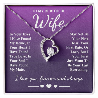 To My Beautiful Wife Necklace Gift, Soulmate for Wife Birthday Gifts from Husband, Valentine for Women, Soulmate Gifts, Message Card and Necklace Gifts Box Gift Box Styles on Birthday, Wedding, Anniversary, Valentine Forever Love