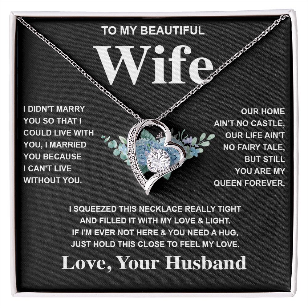 Wife Necklace Gift From Husband To My Badass Wife Pendant Valentines Day Anniversary Jewelry with Message Card and Gift Box. Gift for Wife. Necklace Gift Set for Wife Forever Love