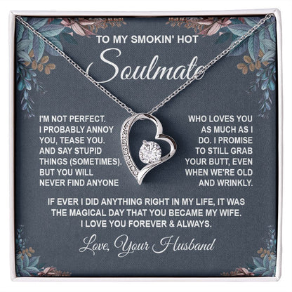 Soulmate Necklace Gifts from Husband, Anniversary Gifts for Wife from Husband, Wife Valentine Gifts from Husband, To My Wife Necklace Message Card and Necklace Gifts Box Gift Box Styles on Birthday, Wedding, Anniversary, Valentine Forever Love