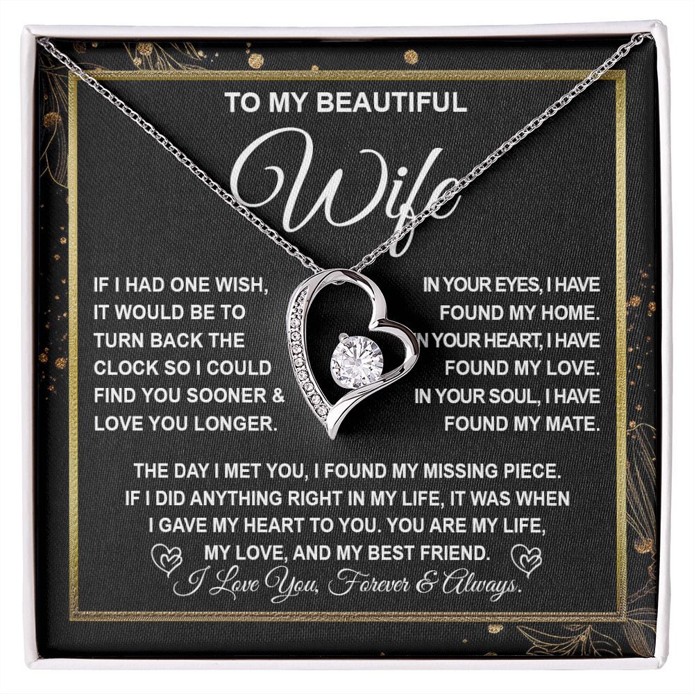 To My Beautiful Wife Necklace Gift for Her, Soulmate for Wife Valentine Gifts from Husband, Wedding Jewelry for Women, Soulmate Gifts, Message Card and Necklace Gifts Box Gift Box Styles on Birthday, Wedding, Anniversary, Valentine Forever Love