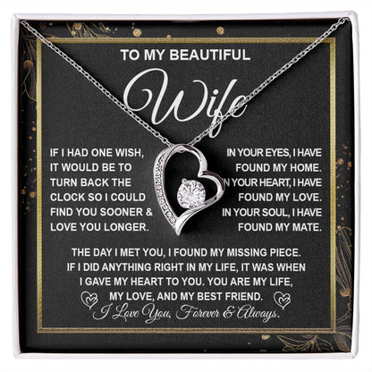 To My Beautiful Wife Necklace Gift for Her, Soulmate for Wife Valentine Gifts from Husband, Wedding Jewelry for Women, Soulmate Gifts, Message Card and Necklace Gifts Box Gift Box Styles on Birthday, Wedding, Anniversary, Valentine Forever Love