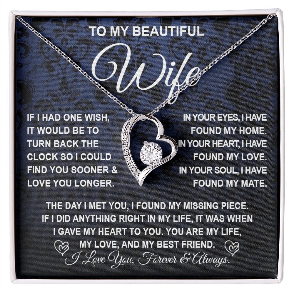To My Beautiful Wife Necklace Gift for Her, Soulmate for Wife Birthday Gifts from Husband, Wedding Jewelry for Women, Soulmate Gifts, Message Card and Necklace Gifts Box Gift Box Styles on Birthday, Wedding, Anniversary, Valentine Forever Love