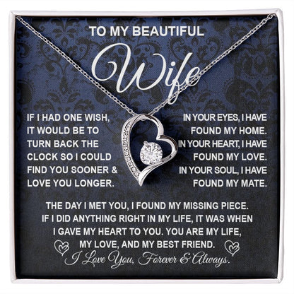 To My Beautiful Wife Necklace Gift for Her, Soulmate for Wife Birthday Gifts from Husband, Wedding Jewelry for Women, Soulmate Gifts, Message Card and Necklace Gifts Box Gift Box Styles on Birthday, Wedding, Anniversary, Valentine Forever Love