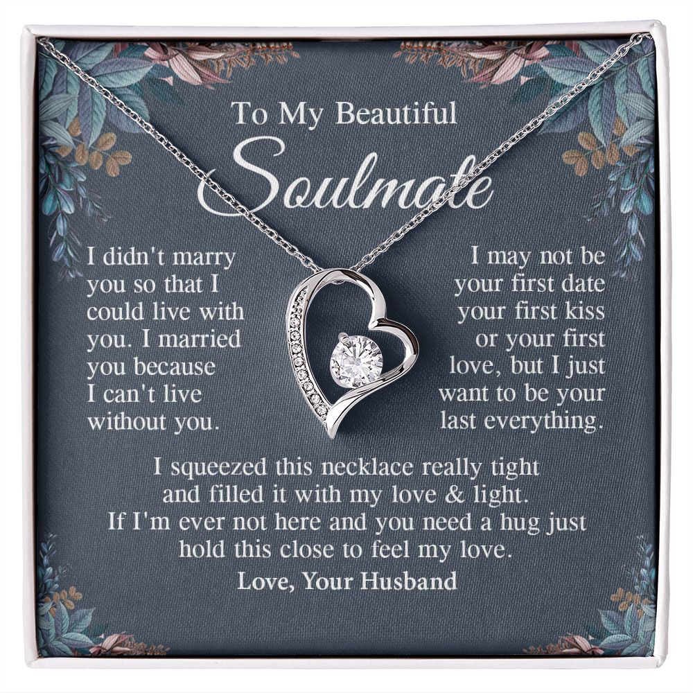 Soulmate Necklace Gift From Husband, Anniversary Romantic Gifts for Wife from Husband, Soulmate Anniversary Gifts Message Card and Necklace Gifts Box Gift Box Styles on Birthday, Wedding, Anniversary, Valentine Forever Love