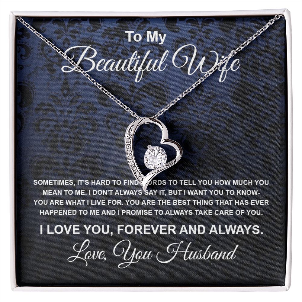 To My Beautiful Wife Necklace From Husband Pendant Jewelry with Message Card and Box Necklaces for Women Valentines Day Happy Anniversary Wedding Present for Birthday Merry Christmas for Wife Forever Love