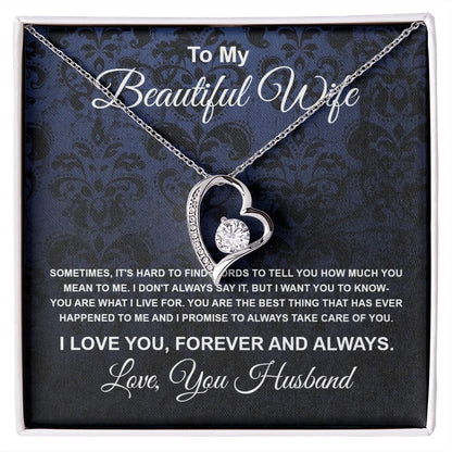 To My Beautiful Wife Necklace From Husband Pendant Jewelry with Message Card and Box Necklaces for Women Valentines Day Happy Anniversary Wedding Present for Birthday Merry Christmas for Wife Forever Love