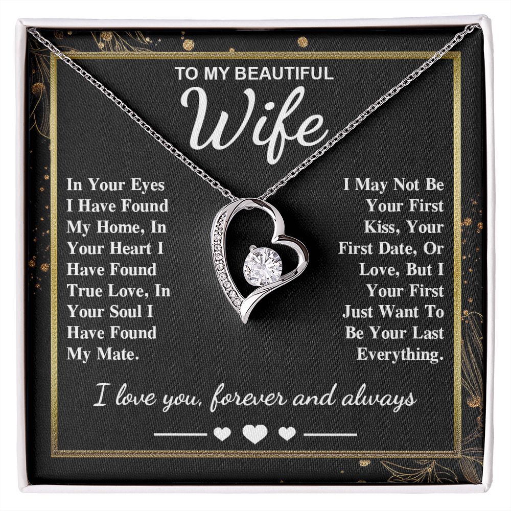 To My Beautiful Wife Necklace Gift, Soulmate for Wife Valentine Gifts from Husband, Wedding for Women, Soulmate Gifts, Message Card and Necklace Gifts Box Gift Box Styles on Birthday, Wedding, Anniversary, Valentine Forever Love