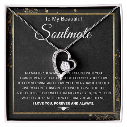 To My Beautiful Soulmate Necklace Gifts for Wife from Husband, Wife Valentine Gifts, Gift for Wife, Message Card and Necklace Gift Box Gift Box Styles on Birthday, Wedding, Anniversary, Valentine Forever Love