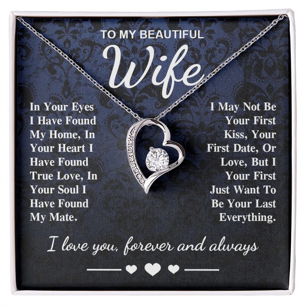 To My Beautiful Wife Necklace Gift, Soulmate for Wife Birthday Gifts from Husband, Wedding for Women, Soulmate Gifts, Message Card and Necklace Gifts Box Gift Box Styles on Birthday, Wedding, Anniversary, Valentine Forever Love