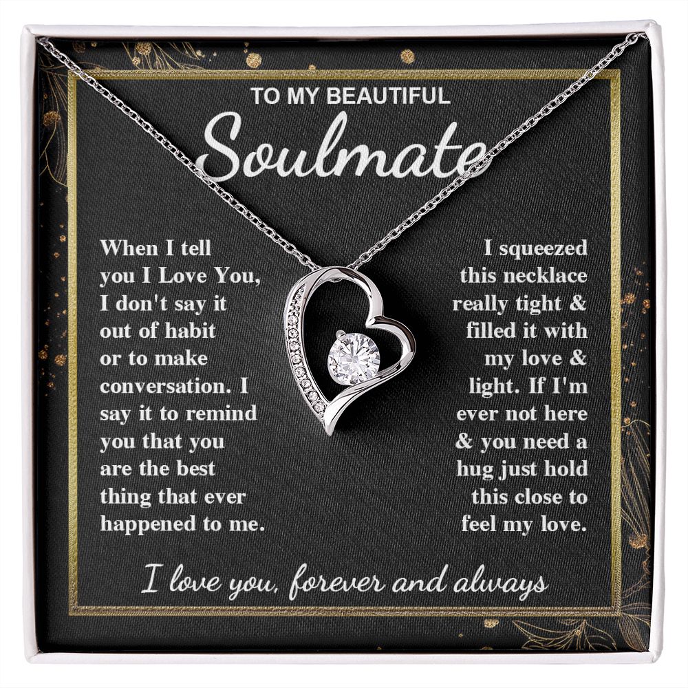 To My Beautiful Soulmate Necklace Gift for Her, Soulmate for Wife Valentine Gifts from Husband, Wedding for Women, Soulmate Gifts, Message Card and Necklace Gifts Box Gift Box Styles on Birthday, Wedding, Anniversary, Valentine Forever Love