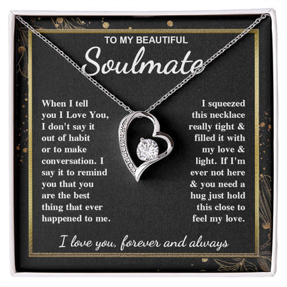 To My Beautiful Soulmate Necklace Gift for Her, Soulmate for Wife Valentine Gifts from Husband, Wedding for Women, Soulmate Gifts, Message Card and Necklace Gifts Box Gift Box Styles on Birthday, Wedding, Anniversary, Valentine Forever Love