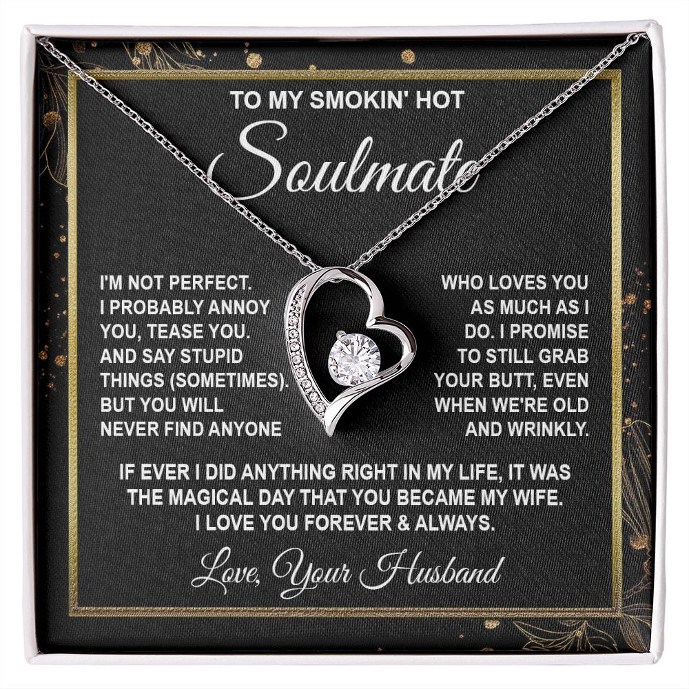 Soulmate Necklace Gifts from Husband, Anniversary Gifts for Wife from Husband, Wife Valentine Gift from Husband, To My Wife Necklace Message Card and Necklace Gifts Box Gift Box Styles on Birthday, Wedding, Anniversary, Valentine Forever Love