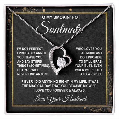 Soulmate Necklace Gifts from Husband, Anniversary Gifts for Wife from Husband, Wife Valentine Gift from Husband, To My Wife Necklace Message Card and Necklace Gifts Box Gift Box Styles on Birthday, Wedding, Anniversary, Valentine Forever Love