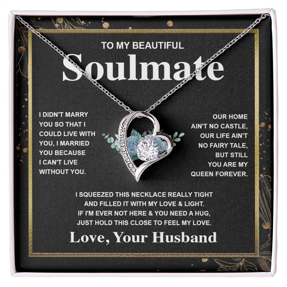 Soulmate Necklace Gift From Husband To My Badass Wife Valentines Days Anniversary Jewelry with Message Card and Gift Box. Gift for Wife. Necklace Gift Set for Wife Message Card and Necklace Forever Love