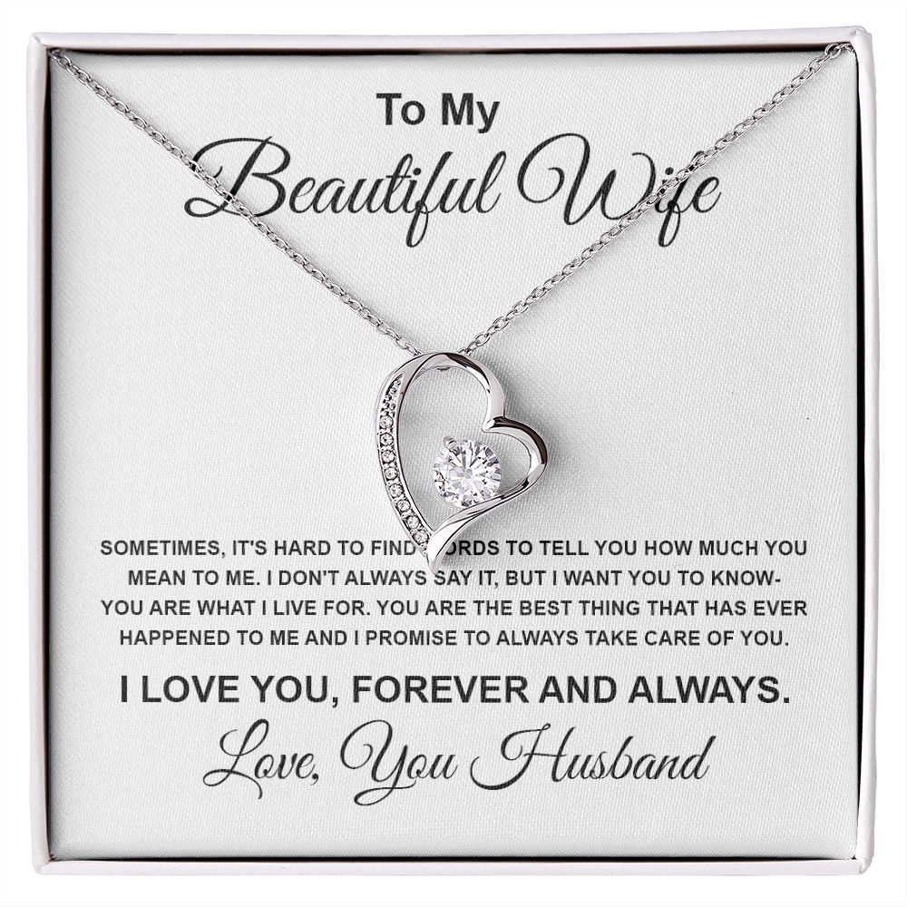 To My Beautiful Wife Necklace From Husband Pendant Jewelry with Message Card and Box Necklaces for Women Valentines Day Happy Wedding Present for Birthday Merry Christmas for Wife Forever Love