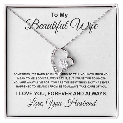 To My Beautiful Wife Necklace From Husband Pendant Jewelry with Message Card and Box Necklaces for Women Valentines Day Happy Wedding Present for Birthday Merry Christmas for Wife Forever Love