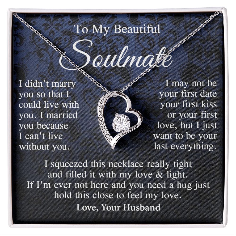 Soulmate Necklace Gift From Husband, Anniversary Romantic Gifts for Wife from Husband, Soulmate Valentine Gifts Message Card and Necklace Gifts Box Gift Box Styles on Birthday, Wedding, Anniversary, Valentine Forever Love