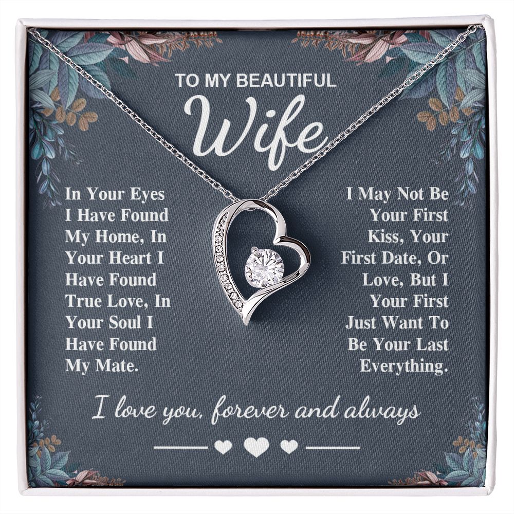 To My Beautiful Wife Necklace Gift, Soulmate for Wife Valentine Gifts from Husband, Birthday for Women, Soulmate Gifts, Message Card and Necklace Gifts Box Gift Box Styles on Birthday, Wedding, Anniversary, Valentine Forever Love