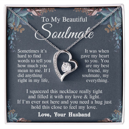 Soulmate Necklace from Husband, Valentine Romantic Gift for Wife from Husband to My Wife Necklaces for Wife Birthday Gifts, Wife Jewelry Necklace Message Card and Necklace Gift Box Gift Box Styles on Birthday, Wedding, Anniversary, Valentine Forever Love