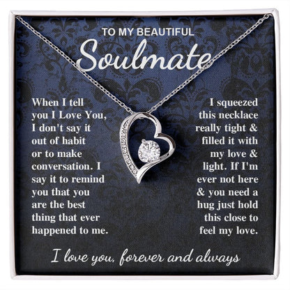 To My Beautiful Soulmate Necklace Gift for Her, Soulmate for Wife Birthday Gifts from Husband, Wedding for Women, Soulmate Gifts, Message Card and Necklace Gifts Box Gift Box Styles on Birthday, Wedding, Anniversary, Valentine Forever Love