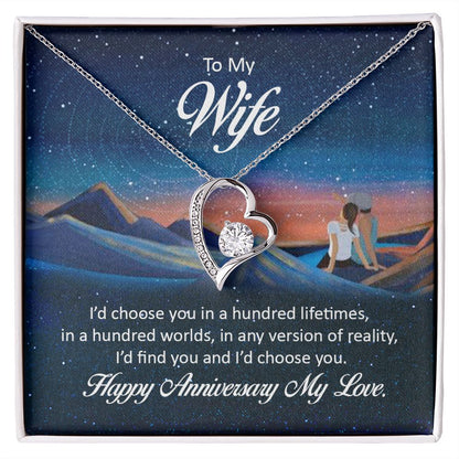 Couples Gifts Necklace To My Wife Necklace Gifts For My Wife, I Love You, Happy Anniversary My Love, Love Knot Meaningful Necklace Message Card and Gift Box Styles on Birthday, Christmas, Anniversary Forever Love