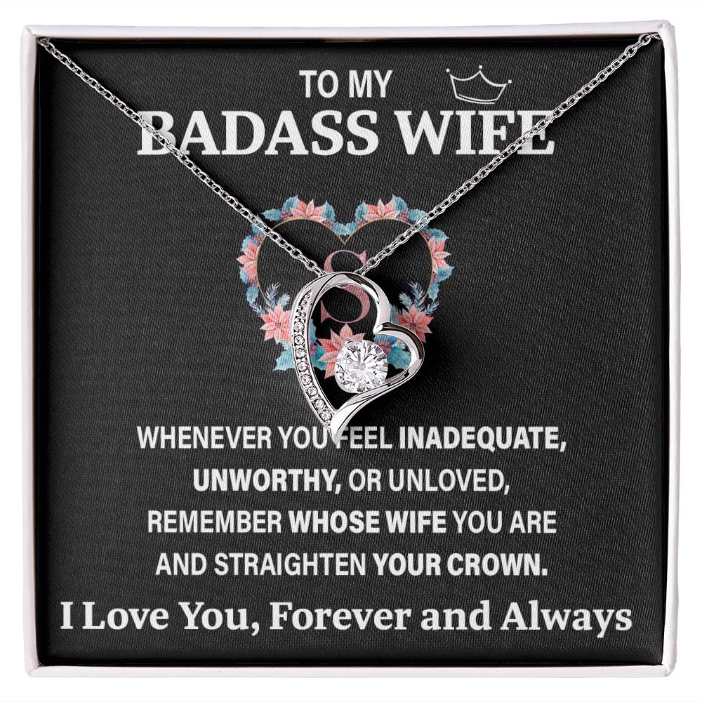 Wife Necklace Gift From Husband To My Badass Wife Pendant Valentines Day Anniversary Jewelry with Message Card and Gift Box. Gift for Wife. Necklace Gift Set for Wife Necklace Gifts Box Gift Box Styles Forever Love