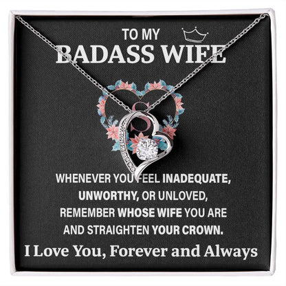 Wife Necklace Gift From Husband To My Badass Wife Pendant Valentines Day Anniversary Jewelry with Message Card and Gift Box. Gift for Wife. Necklace Gift Set for Wife Necklace Gifts Box Gift Box Styles Forever Love
