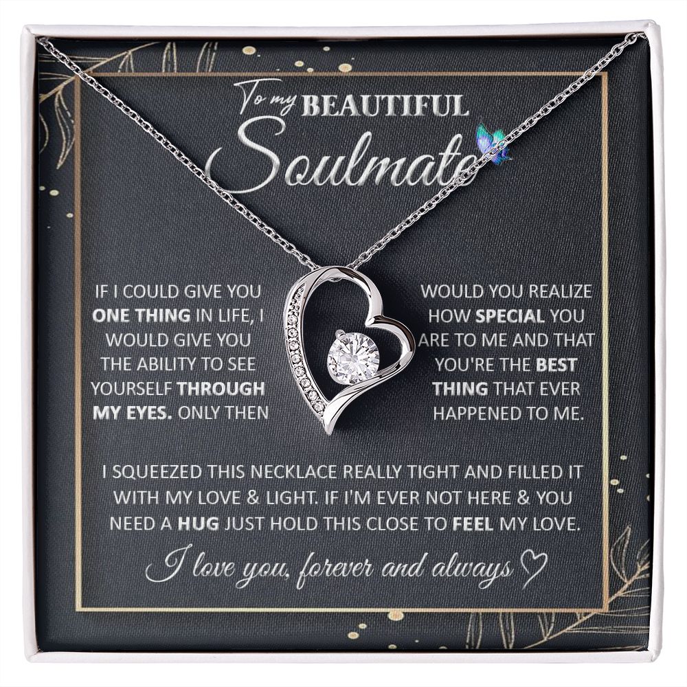 Couples Gifts To My Beautiful Soulmate Necklace From Husband, Wedding For Wife From Husband, Wife Wedding From Husband, To My Wife, Necklace Custom Name Message Card and Gift Box Styles on Birthday, Christmas, Wedding, Anniversary Forever Love