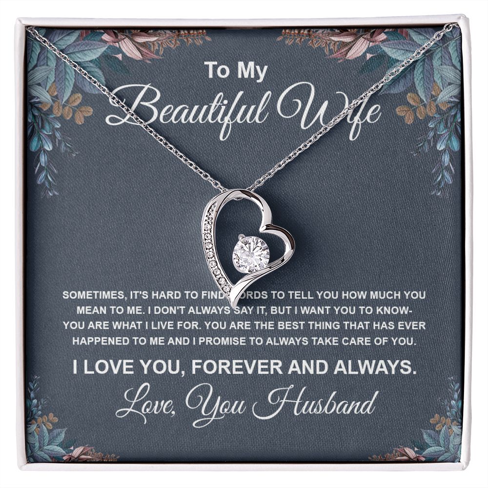 To My Beautiful Wife Necklace From Husband Pendant Jewelry with Message Card and Box Necklaces for Women Valentines Day Happy Anniversary Wedding Present for Birthday Merry Christmas for Wife Necklace Forever Love