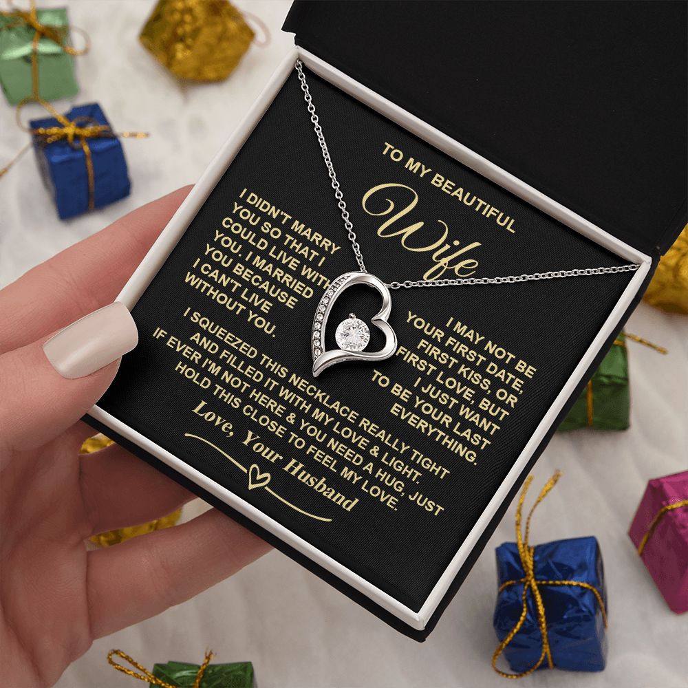 Wife Necklace Gifts from Husband, Gifts for Wife Birthday Gifts from Husband, Necklaces for Wife from Husband to My Wife Message Card and Necklace Gift Box Gift Box Styles on Birthday, Christmas, Wedding, Anniversary, Valentine Forever Love
