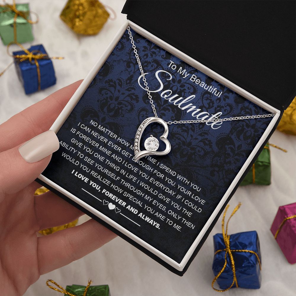 To My Beautiful Soulmate Necklace Birthday Gifts for Wife Gifts from Husband, Wife Valentine Gifts, Gift for Wife, Message Card and Necklace Gift Box Gift Box Styles on Birthday, Wedding, Anniversary, Valentine Forever Love