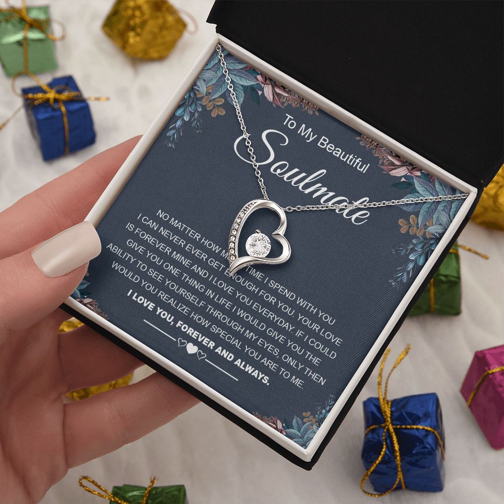 To My Beautiful Soulmate Necklace Gifts for Wife from Husband, Soulmate Valentine Gifts, Gift for Wife, Message Card and Necklace Gift Box Gift Box Styles on Birthday, Wedding, Anniversary, Valentine Forever Love