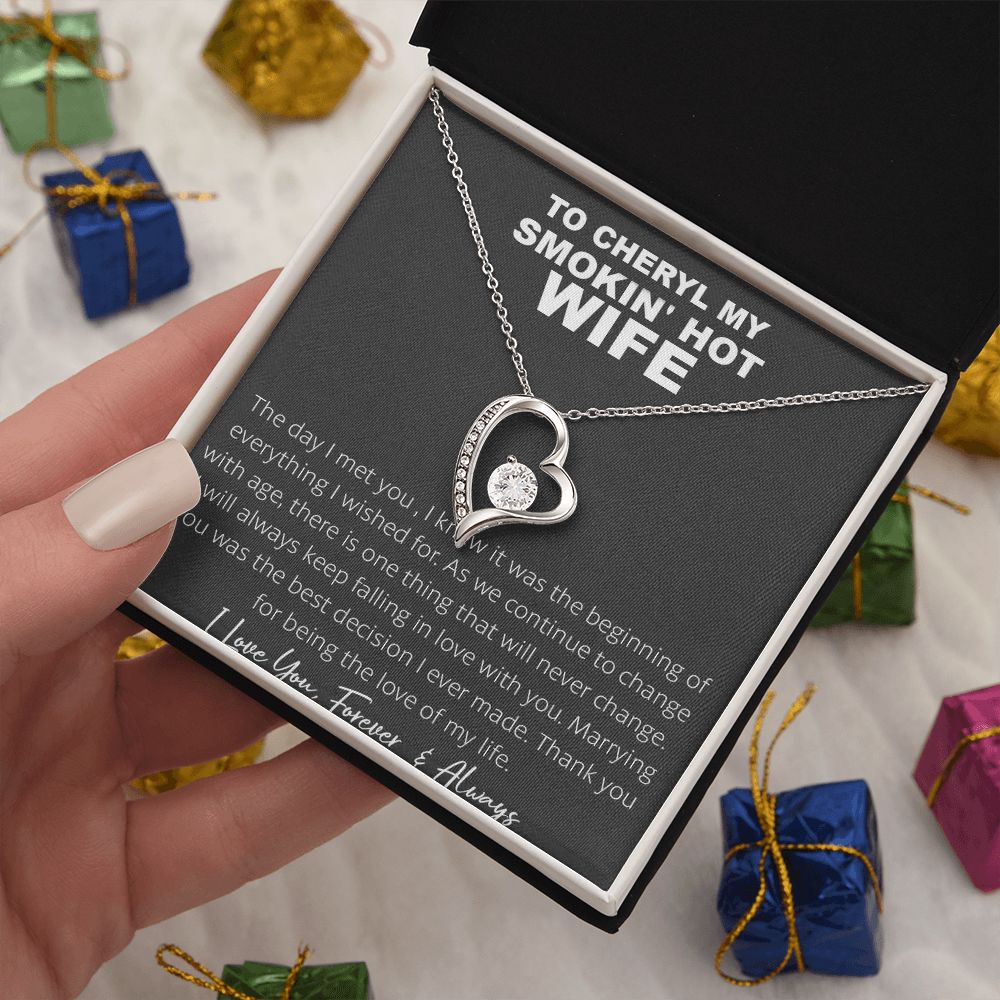 Couples Gifts, To My Smokin's Hot Wife Necklace, Bonus Necklace Gift For Her, Birthday Gift Necklaces Customer Name Message Card and Gift Box styles On Birthday, Christmas, Anniversary Forever Love