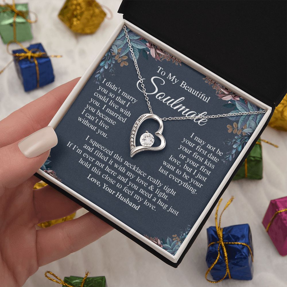 Soulmate Necklace Gift From Husband, Anniversary Romantic Gifts for Wife from Husband, Soulmate Anniversary Gifts Message Card and Necklace Gifts Box Gift Box Styles on Birthday, Wedding, Anniversary, Valentine Forever Love