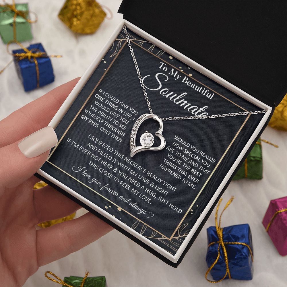 Couples Gifts To My Beautiful Soulmate Necklace From Husband, Anniversary For Wife From Husband, Wife Wedding From Husband, To My Wife, Necklace Custom Name Message Card and Gift Box Styles on Birthday, Christmas, Wedding, Anniversary Forever Love