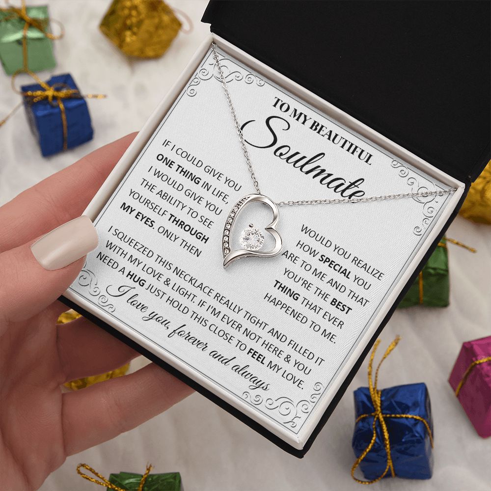 Couples Gifts, To My Beautiful Soulmate Necklace From Husband, Wedding Anniversary For Wife From Husband, Wife Wedding From Husband, To My Wife, Necklace Custom Name Message Card and Gift Box Styles on Birthday, Christmas, Wedding, Anniversary Forever Lov