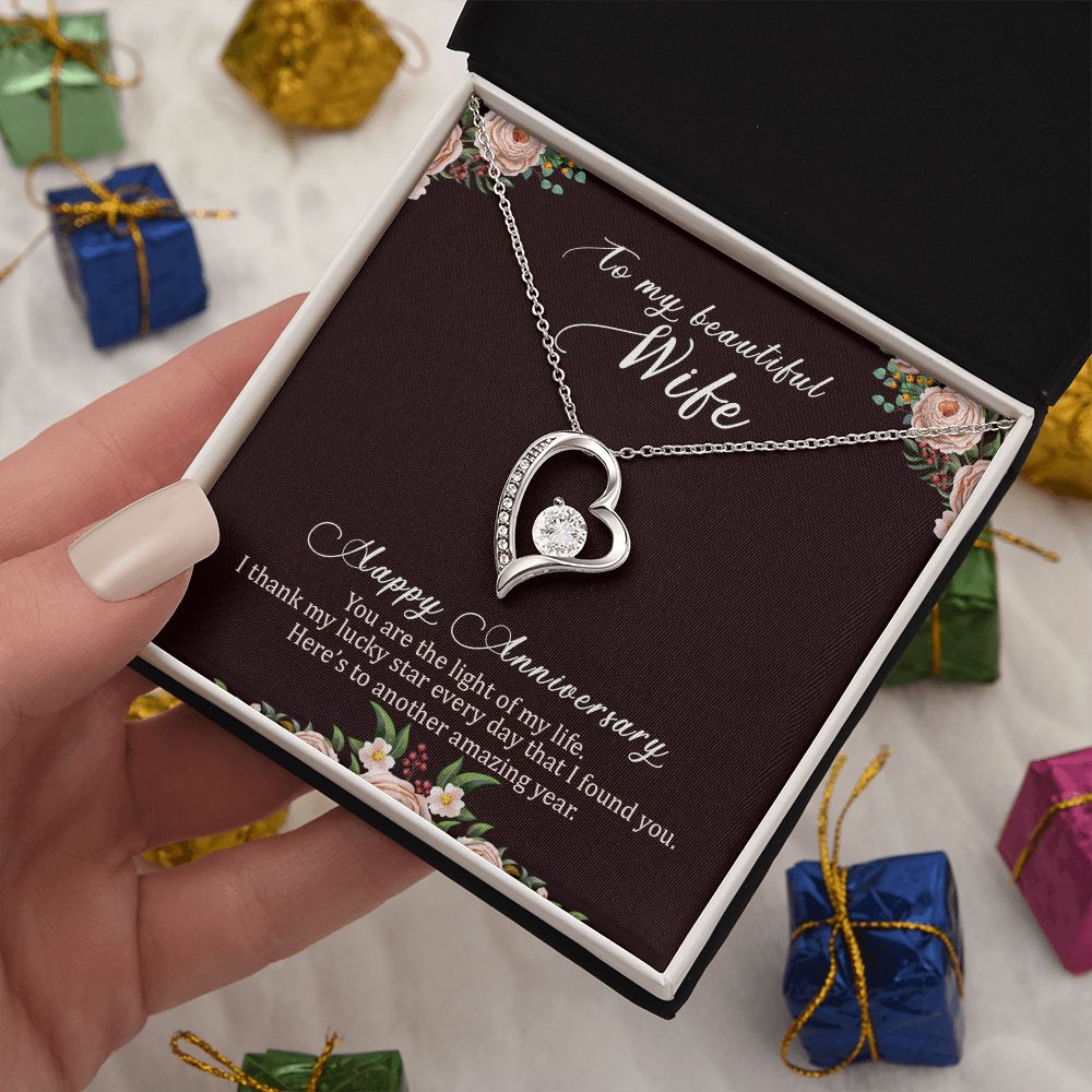 To My Beautiful Wife Necklace, Wife Necklace, Wife Gift, WIfe Gift From Husband, Happy Anniversary, Meaningful Necklace Message Card and Gift Box Styles on Birthday, Christmas, Anniversary  Forever Love