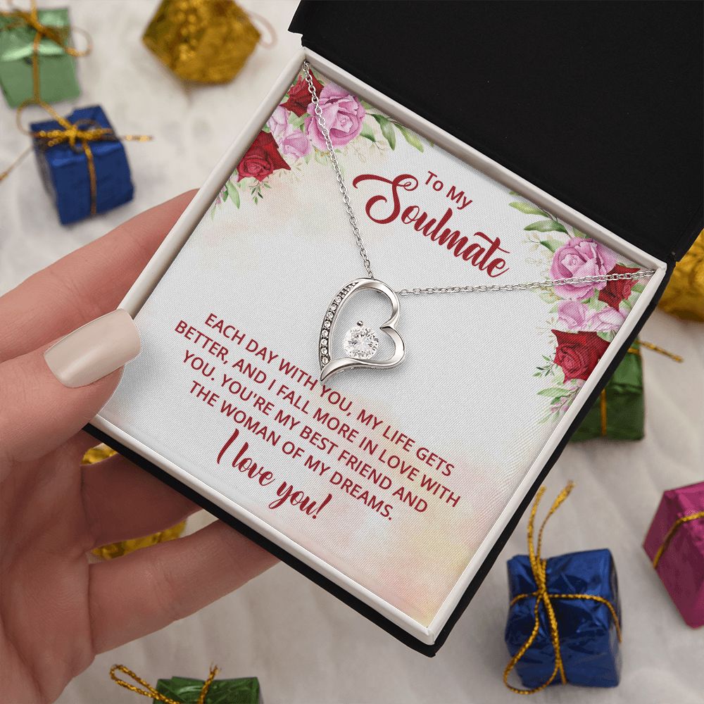 To My Soulmate Necklace I Love You Wife Love Knot Message Card and Box Gift Set for Girlfriend Women from Husband Boyfriend Couples, Meaningful Necklace Message Card and Gift Box Styles on Birthday, Christmas, Anniversary Forever Love