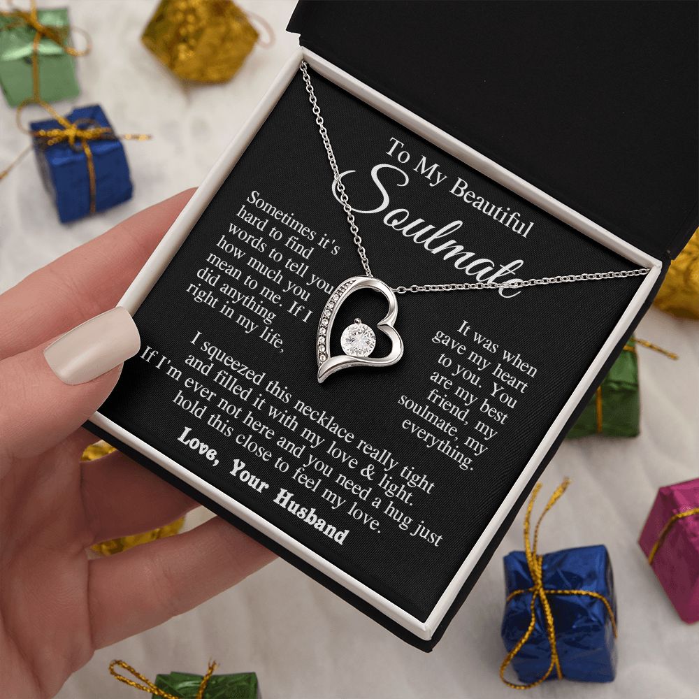 Soulmate Necklace from Husband, Wedding Anniversary Romantic Gifts for Wife from Husband to My Wife Necklaces for Wife Birthday Gifts, Wife Jewelry Necklace Message Card and Necklace Gift Box Gift Box Styles on Birthday, Wedding, Anniversary, Valentin For