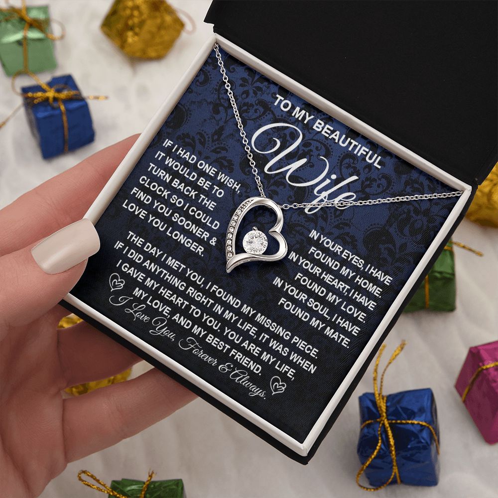 To My Beautiful Wife Necklace Gift for Her, Soulmate for Wife Birthday Gifts from Husband, Wedding Jewelry for Women, Soulmate Gifts, Message Card and Necklace Gifts Box Gift Box Styles on Birthday, Wedding, Anniversary, Valentine Forever Love