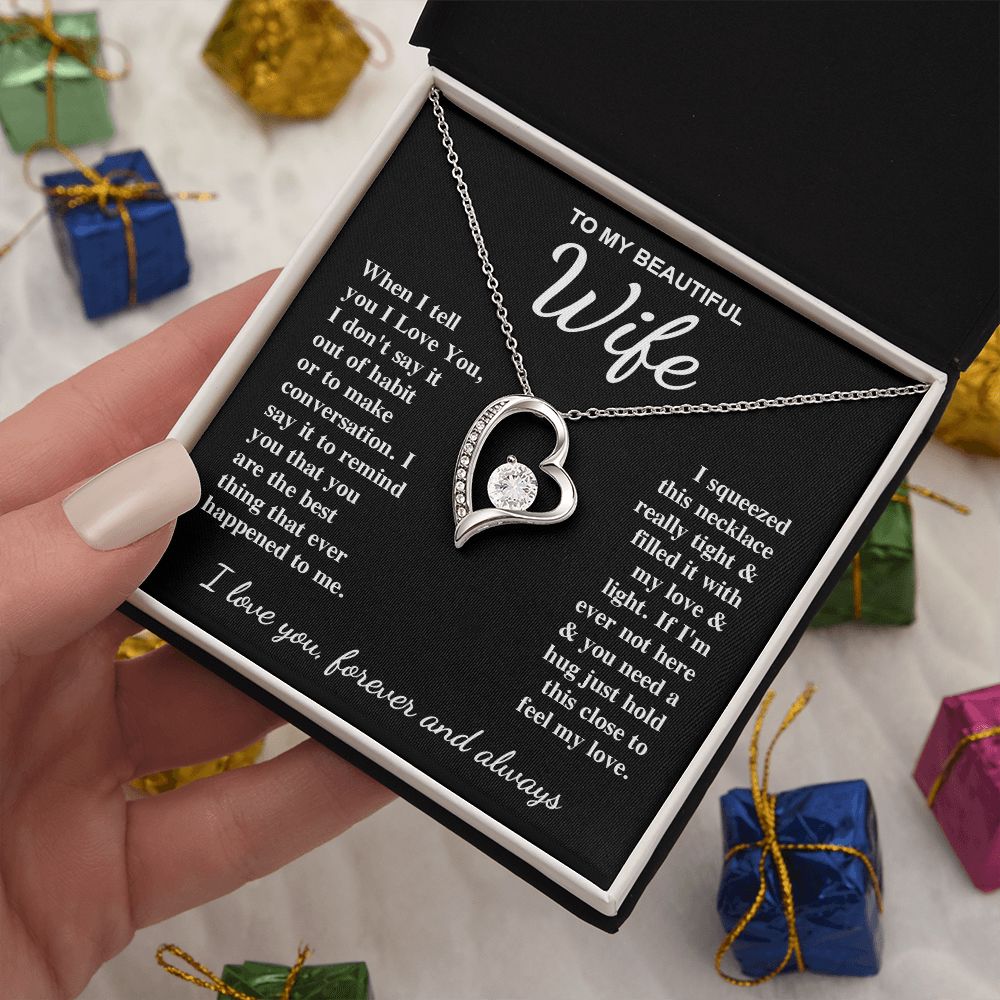 To My Beautiful Wife Necklace Gift for Her, Soulmate for Wife Birthday Gifts from Husband, Valentine for Women, Soulmate Gifts, Message Card and Necklace Gifts Box Gift Box Styles on Birthday, Wedding, Anniversary, Valentine Forever Love