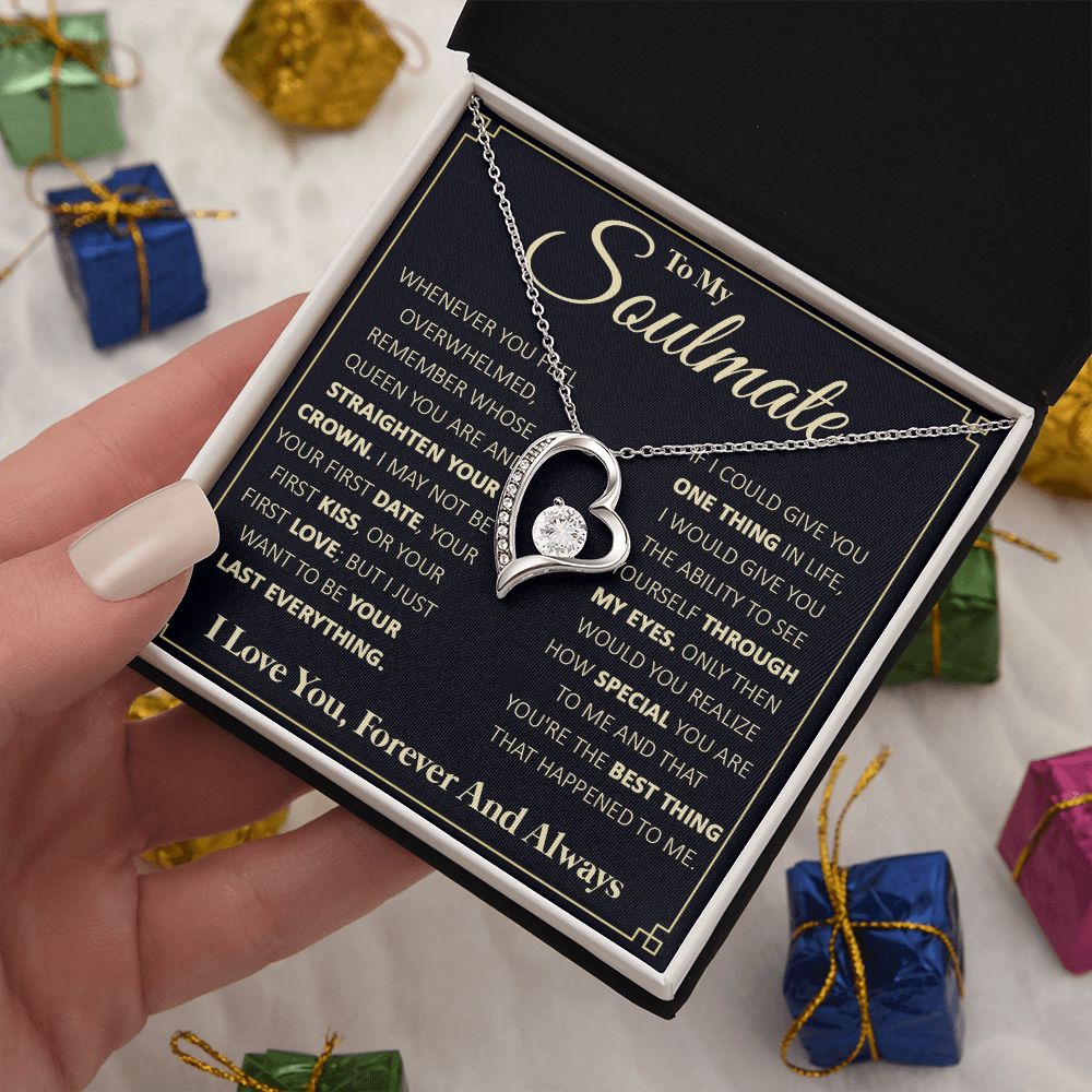 Couples Gifts, To My Beautiful Soulmate Necklace From Husband, Necklace For Wife From Husband, Wife Wedding From Husband, To My Wife, Necklace Custom Name Message Card and Gift Box Styles on Birthday, Christmas, Wedding, Anniversary Forever Love