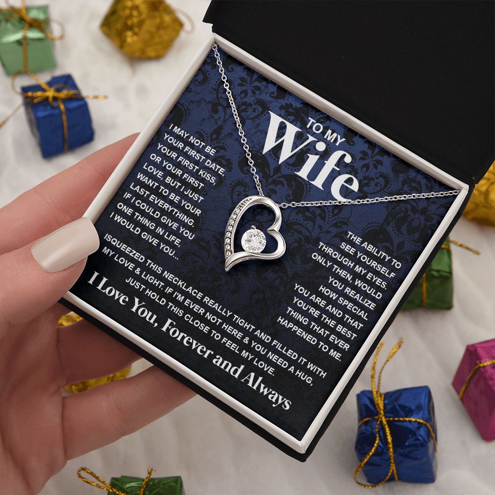 Couples Gifts Necklace To My Wife Necklace Anniversary Christmas Jewelry Romantic Gifts For My Wife Pendant Jewelry with Message Card and Box Necklaces for Women Valentines Day Happy Anniversary Wedding Present Forever Love