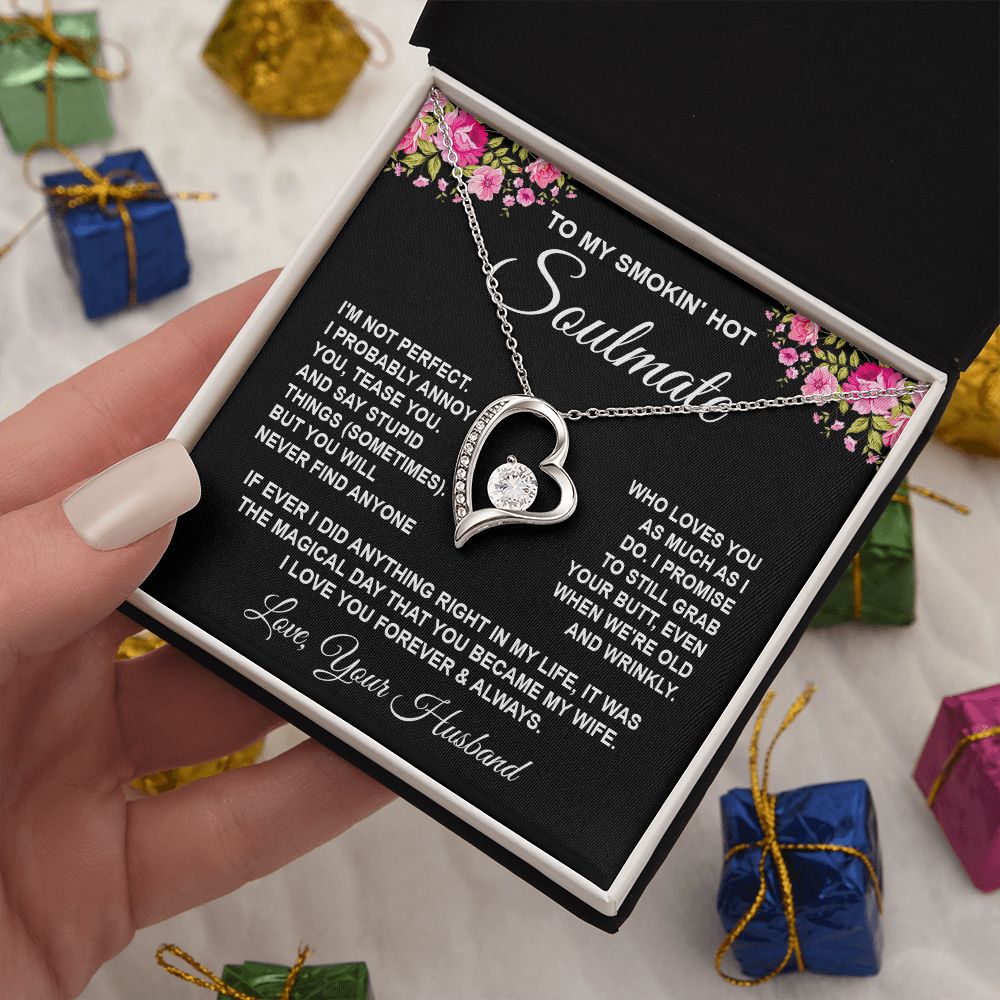 Soulmate Necklace Gifts from Husband, Wedding Gifts for Wife from Husband, Wife Birthday Gifts from Husband, To My Wife Necklace Message Card and Necklace Gifts Box Gift Box Styles on Birthday, Wedding, Anniversary, Valentine Forever Love